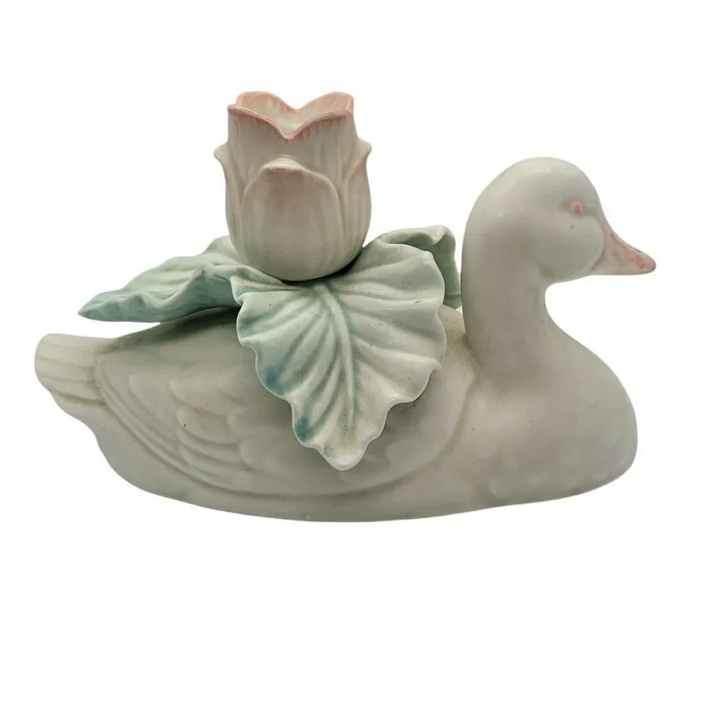 Vintage Fitz & Floyd Satin Glazed Duck Taper Candleholder Pastel Country Decor